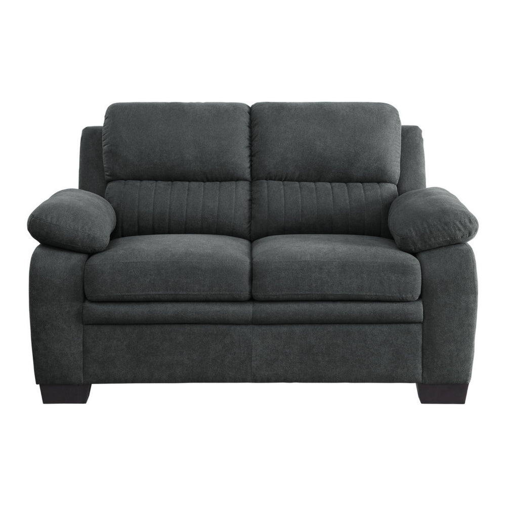 Benjara Hugh 58 Inch Loveseat, Dark Gray Polyester, Foam Cushioned, Solid Wood