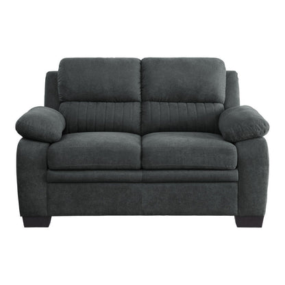 Benjara Hugh 58 Inch Loveseat, Dark Gray Polyester, Foam Cushioned, Solid Wood