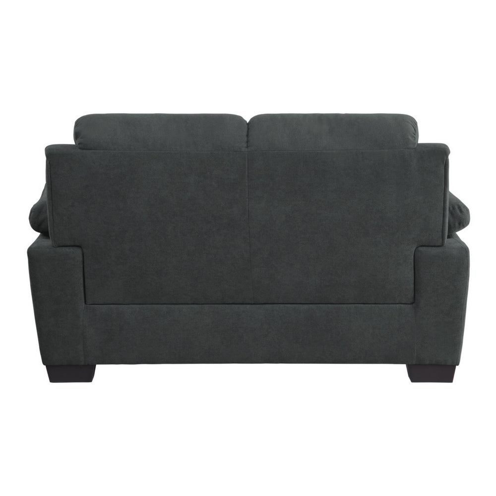 Benjara Hugh 58 Inch Loveseat, Dark Gray Polyester, Foam Cushioned, Solid Wood