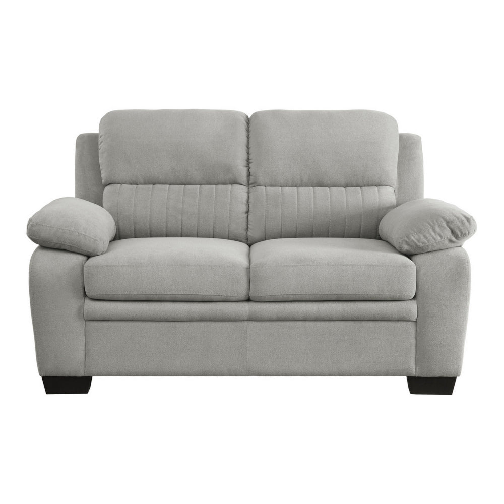 Benjara Hugh 58 Inch Loveseat, Gray Polyester, Soft Foam Cushioned, Solid Wood