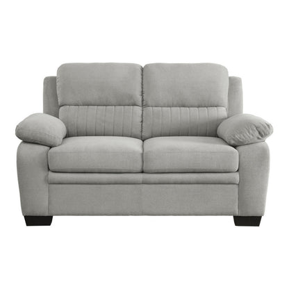 Benjara Hugh 58 Inch Loveseat, Gray Polyester, Soft Foam Cushioned, Solid Wood