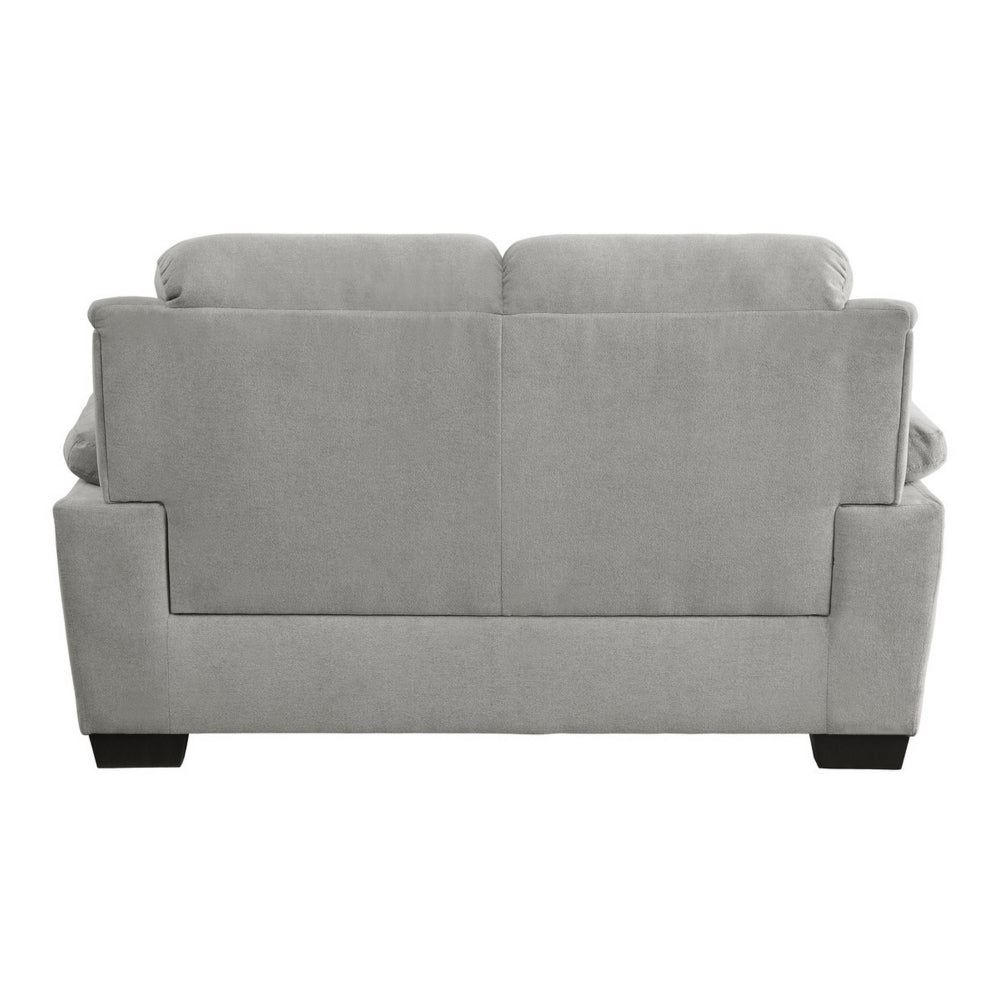 Benjara Hugh 58 Inch Loveseat, Gray Polyester, Soft Foam Cushioned, Solid Wood
