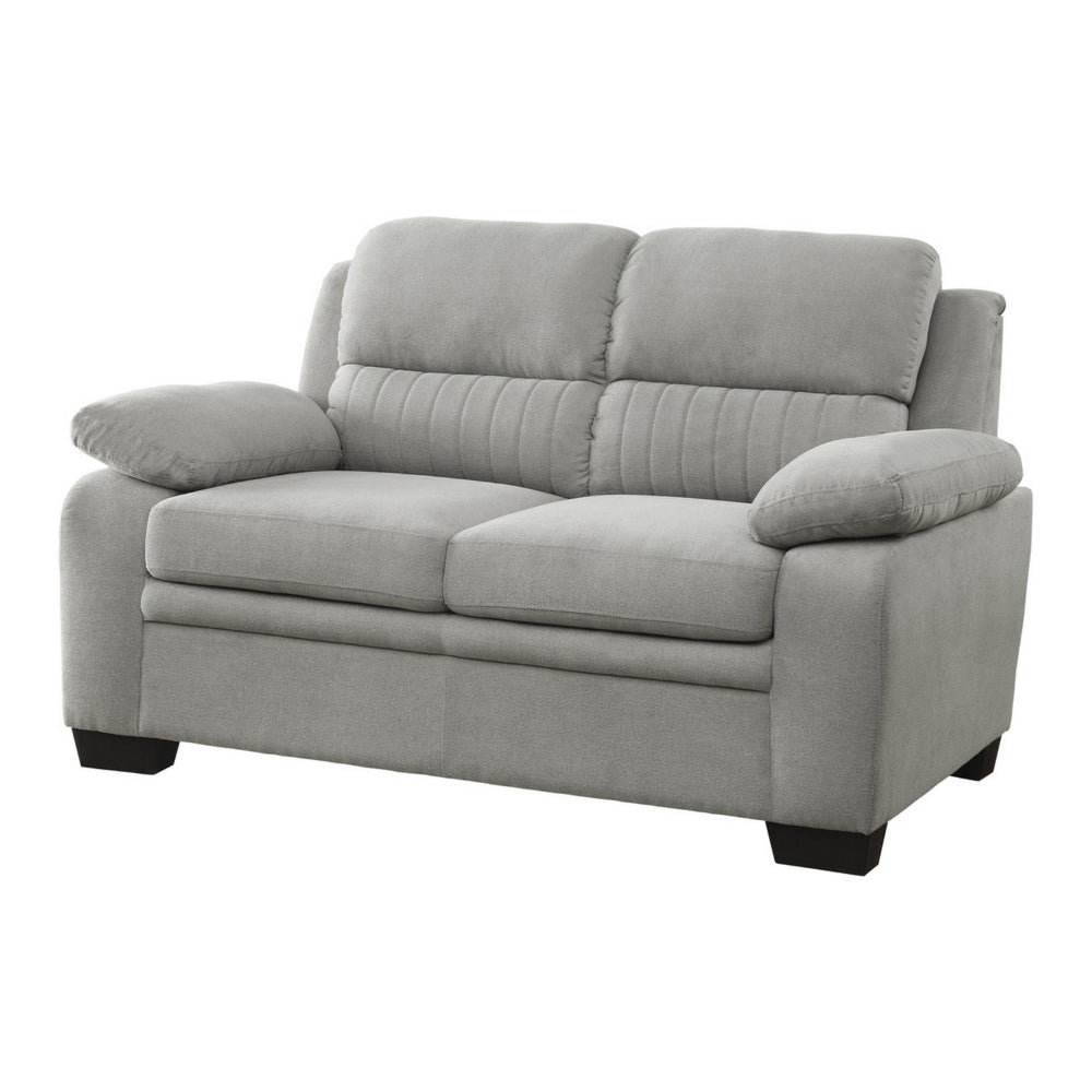 Benjara Hugh 58 Inch Loveseat, Gray Polyester, Soft Foam Cushioned, Solid Wood