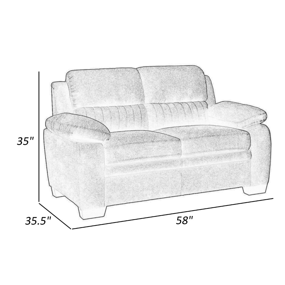 Benjara Hugh 58 Inch Loveseat, Gray Polyester, Soft Foam Cushioned, Solid Wood