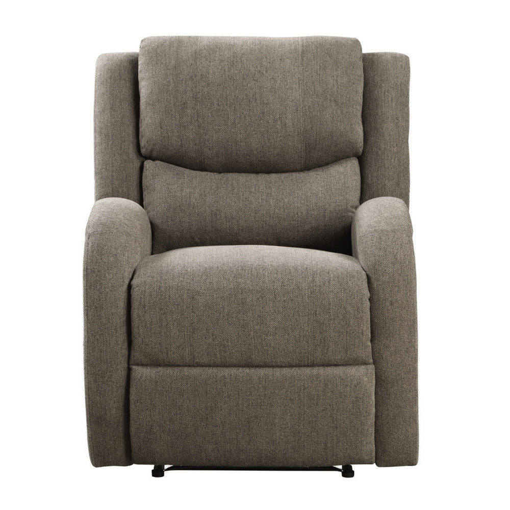 Benjara Karena 38 Inch Power Reclining Accent Chair, Brown Chenille, Solid Wood