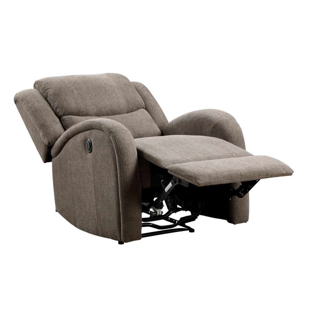 Benjara Karena 38 Inch Power Reclining Accent Chair, Brown Chenille, Solid Wood