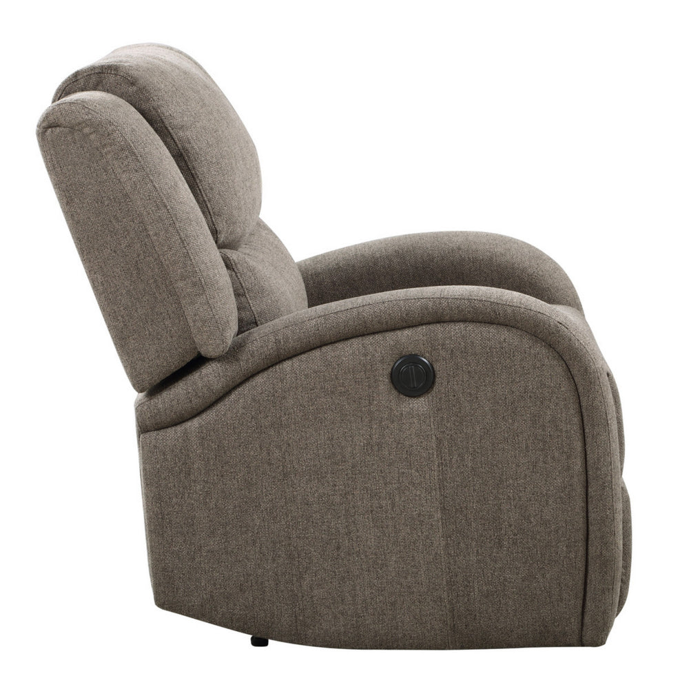Benjara Karena 38 Inch Power Reclining Accent Chair, Brown Chenille, Solid Wood