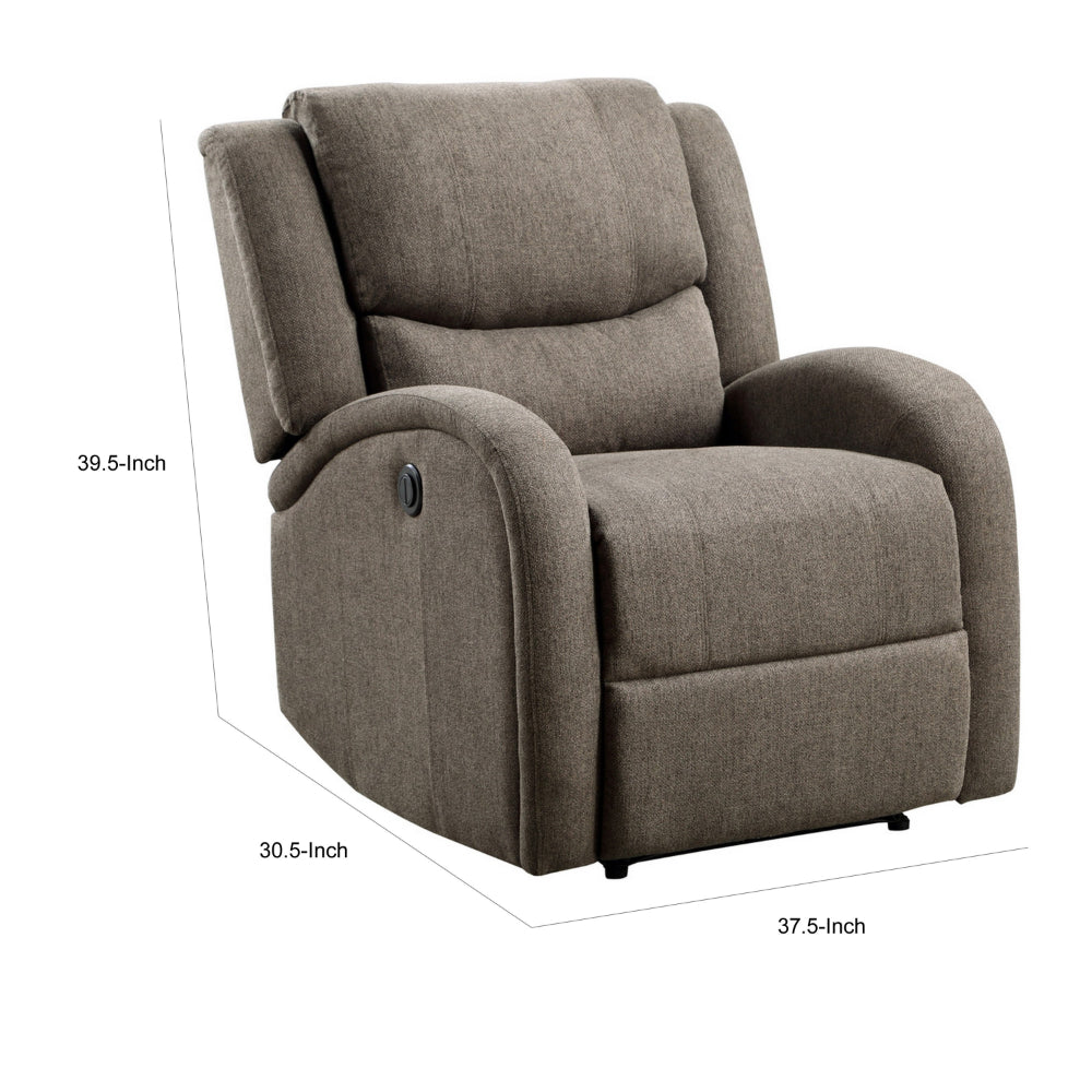 Benjara Karena 38 Inch Power Reclining Accent Chair, Brown Chenille, Solid Wood