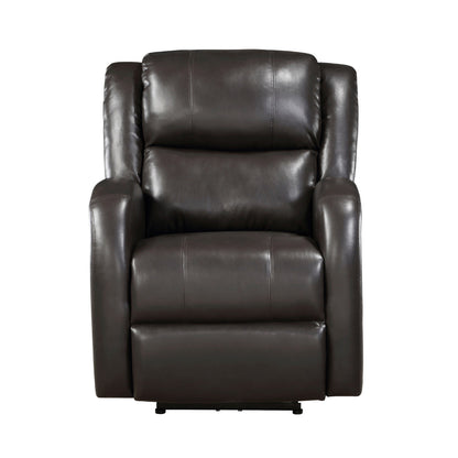Benjara Karena 38 Inch Power Reclining Accent Chair, Brown Faux Leather, Solid Wood