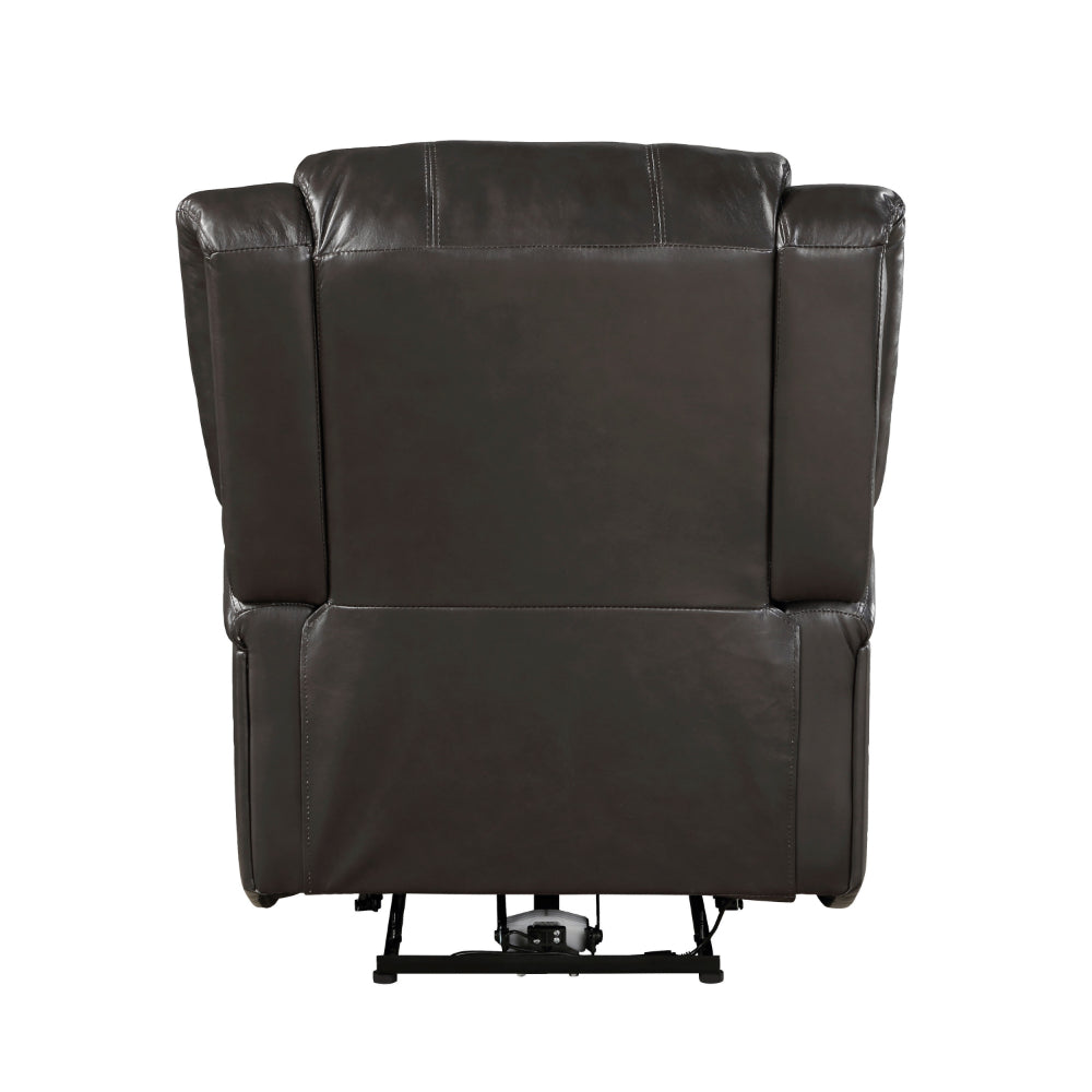 Benjara Karena 38 Inch Power Reclining Accent Chair, Brown Faux Leather, Solid Wood