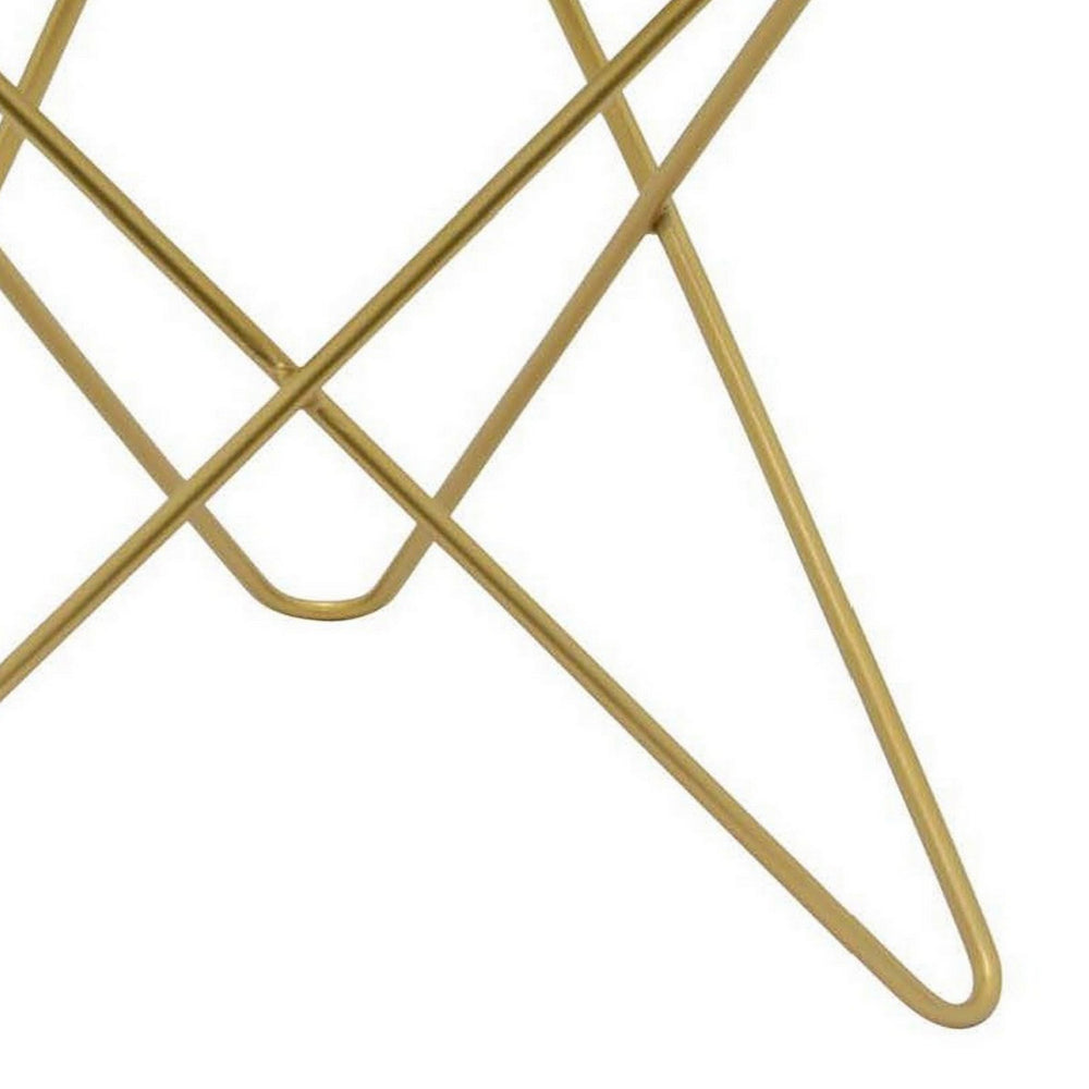 Benjara 24 Inch Modern Plant Stand Side Table, Round Marble Display, Gold Metal