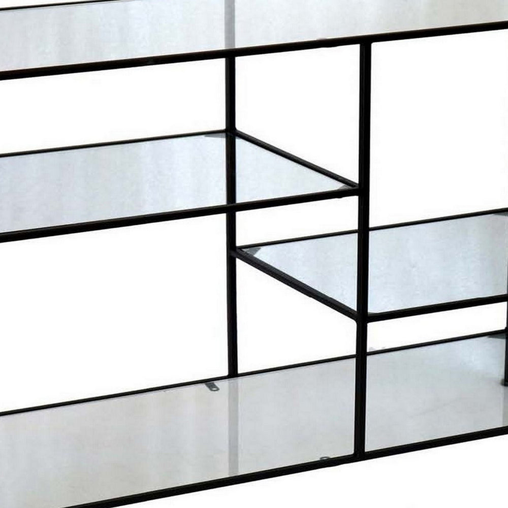 Benjara 35 Inch Plant Stand Console Table, 4 Shelves, Rectangular top, Black Metal