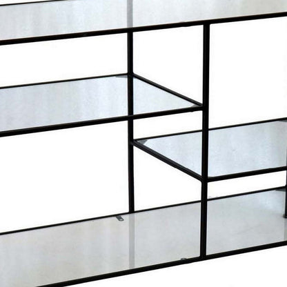 Benjara 35 Inch Plant Stand Console Table, 4 Shelves, Rectangular top, Black Metal