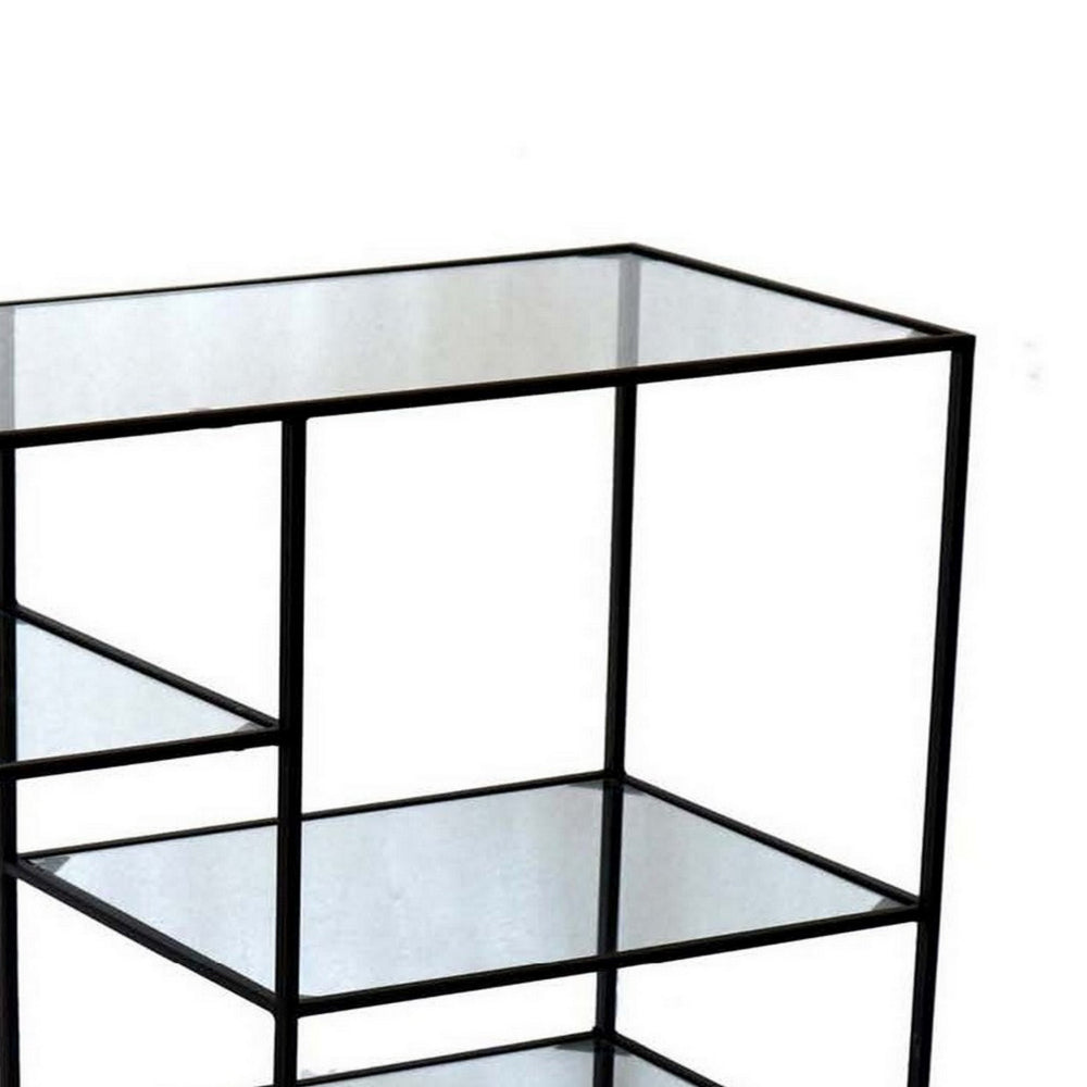 Benjara 35 Inch Plant Stand Console Table, 4 Shelves, Rectangular top, Black Metal