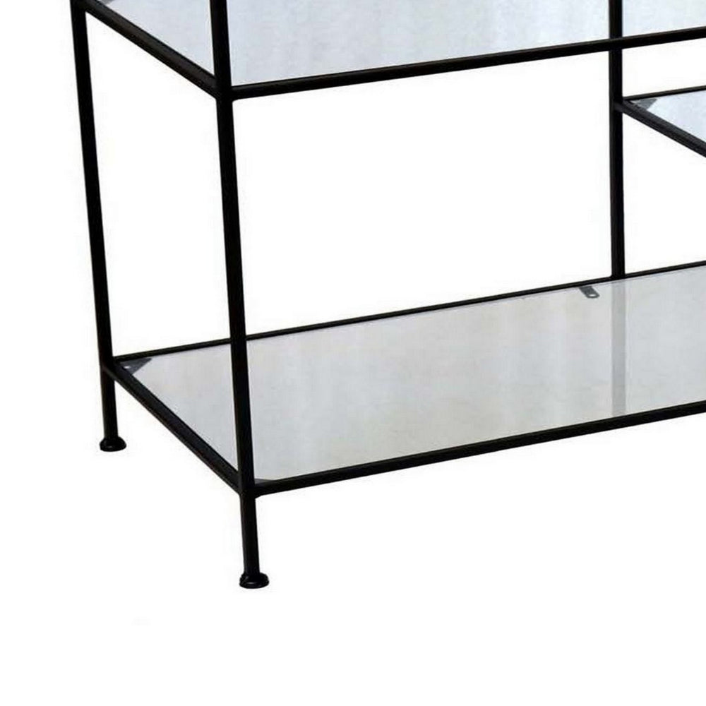 Benjara 35 Inch Plant Stand Console Table, 4 Shelves, Rectangular top, Black Metal