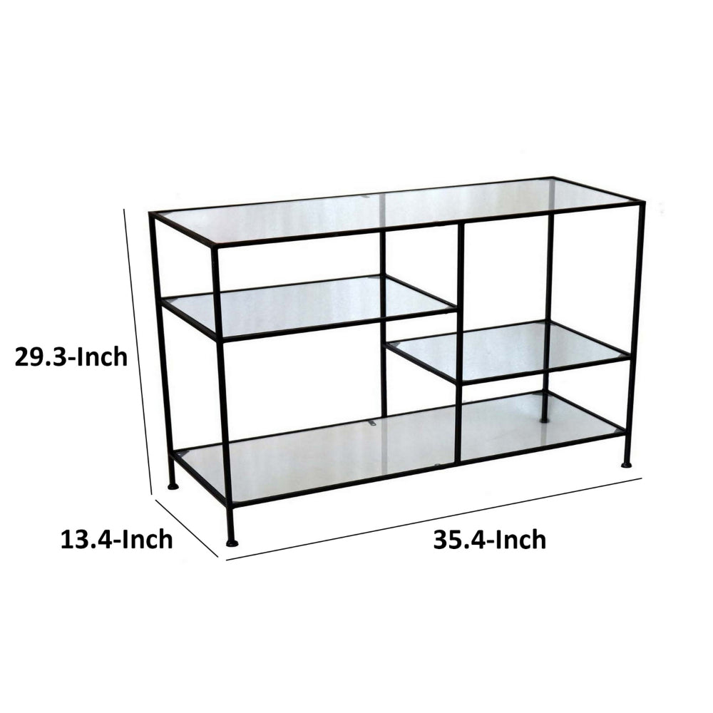Benjara 35 Inch Plant Stand Console Table, 4 Shelves, Rectangular top, Black Metal