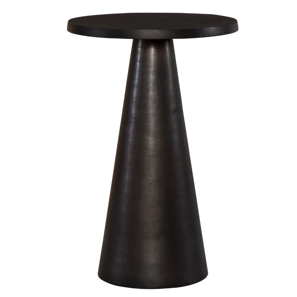 Benjara 20 Inch Round Accent Table, Tapered Round Pedestal, Dark Bronze Aluminum