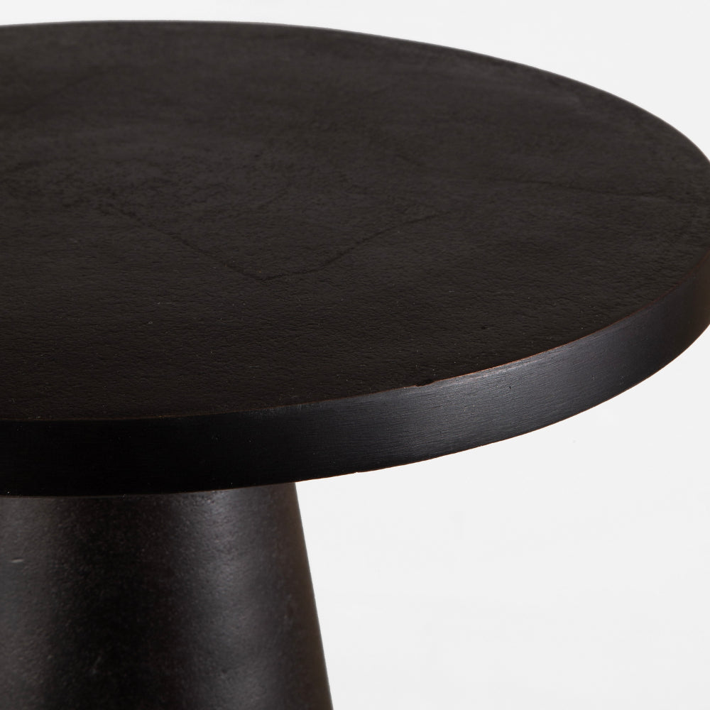 Benjara 20 Inch Round Accent Table, Tapered Round Pedestal, Dark Bronze Aluminum