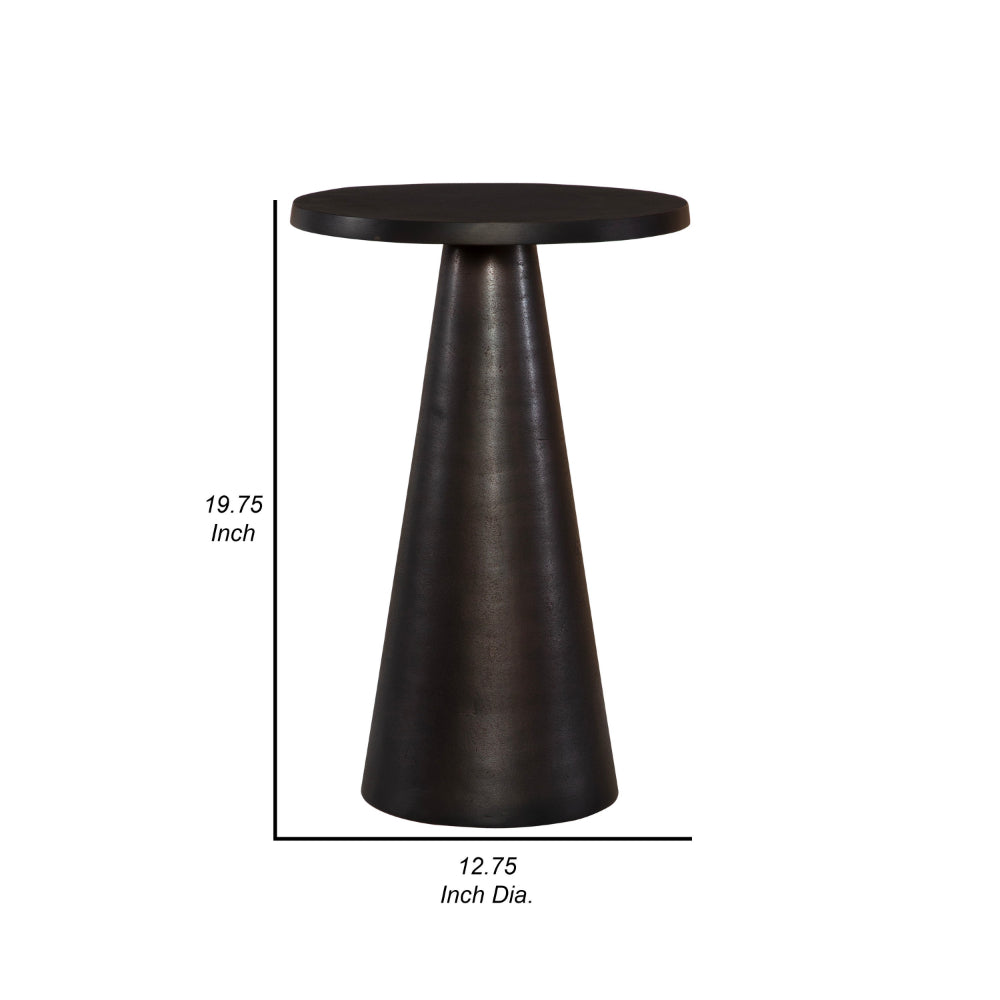 Benjara 20 Inch Round Accent Table, Tapered Round Pedestal, Dark Bronze Aluminum