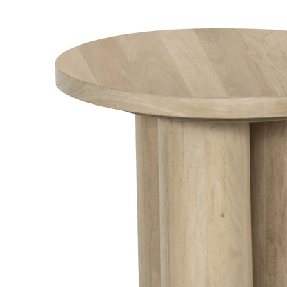 The Urban Port Hazel 17.7 Inch Round Side Table with 3 Pillar Legs, Handcrafted Natural Brown Mango Wood