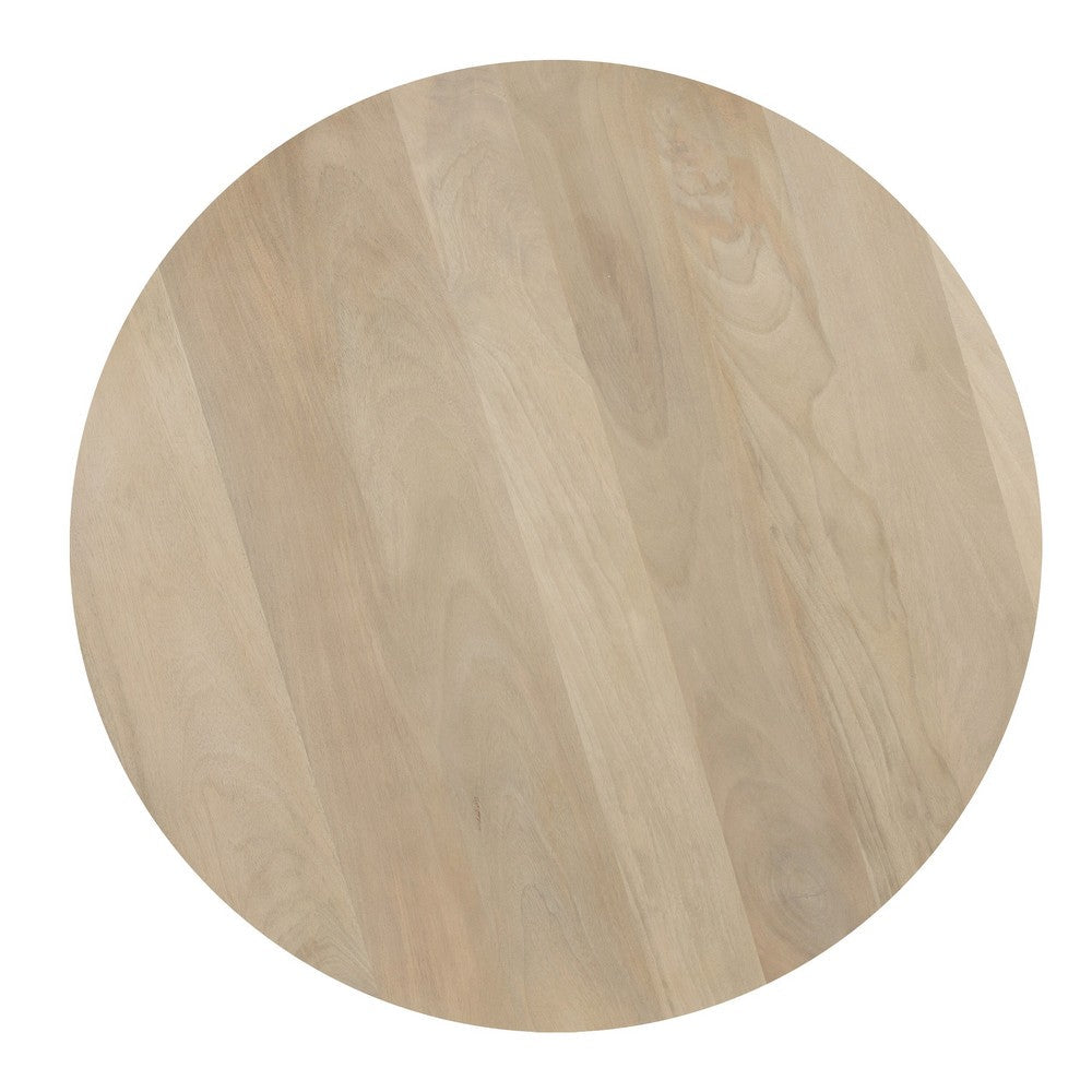 The Urban Port Hazel 17.7 Inch Round Side Table with 3 Pillar Legs, Handcrafted Natural Brown Mango Wood