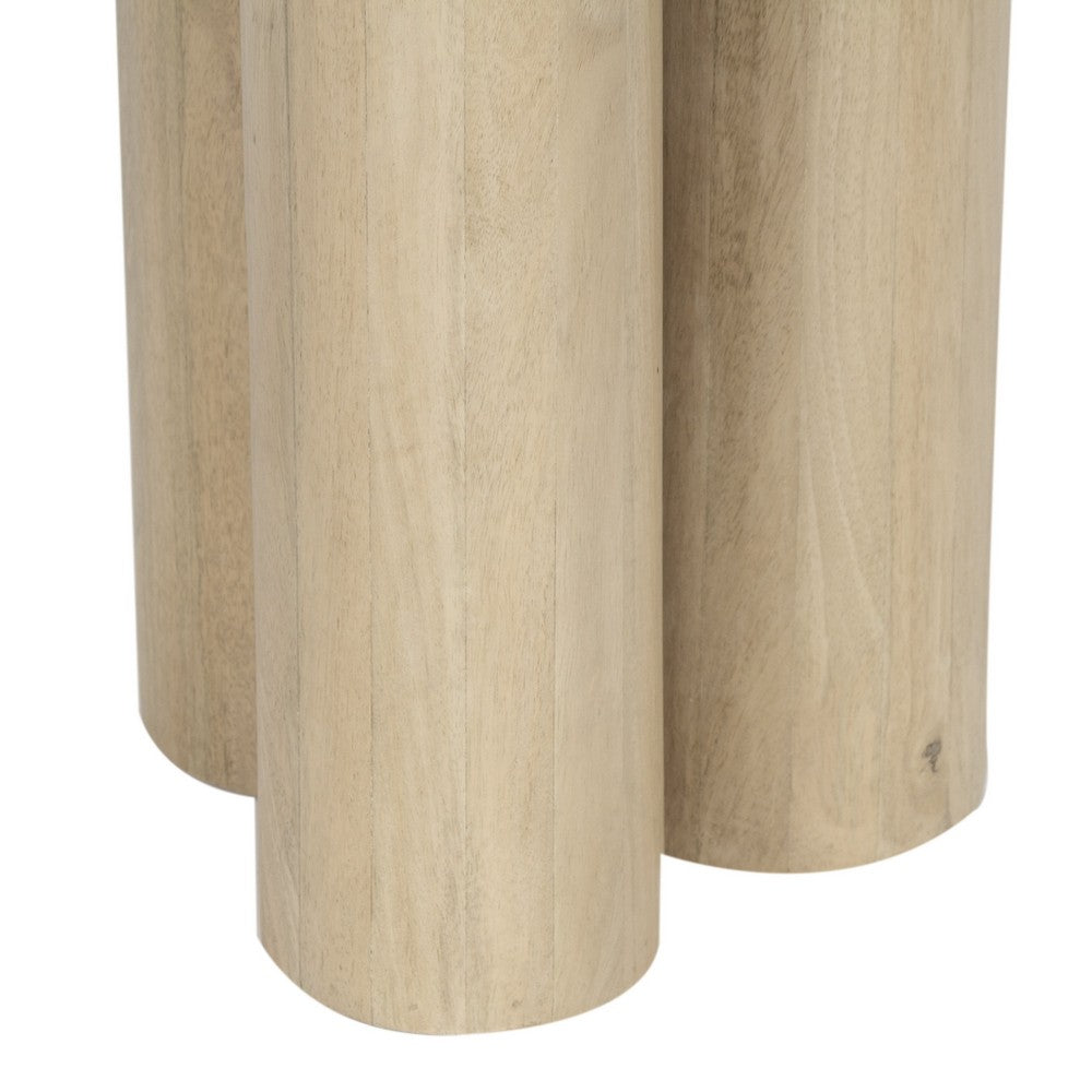 The Urban Port Hazel 17.7 Inch Round Side Table with 3 Pillar Legs, Handcrafted Natural Brown Mango Wood
