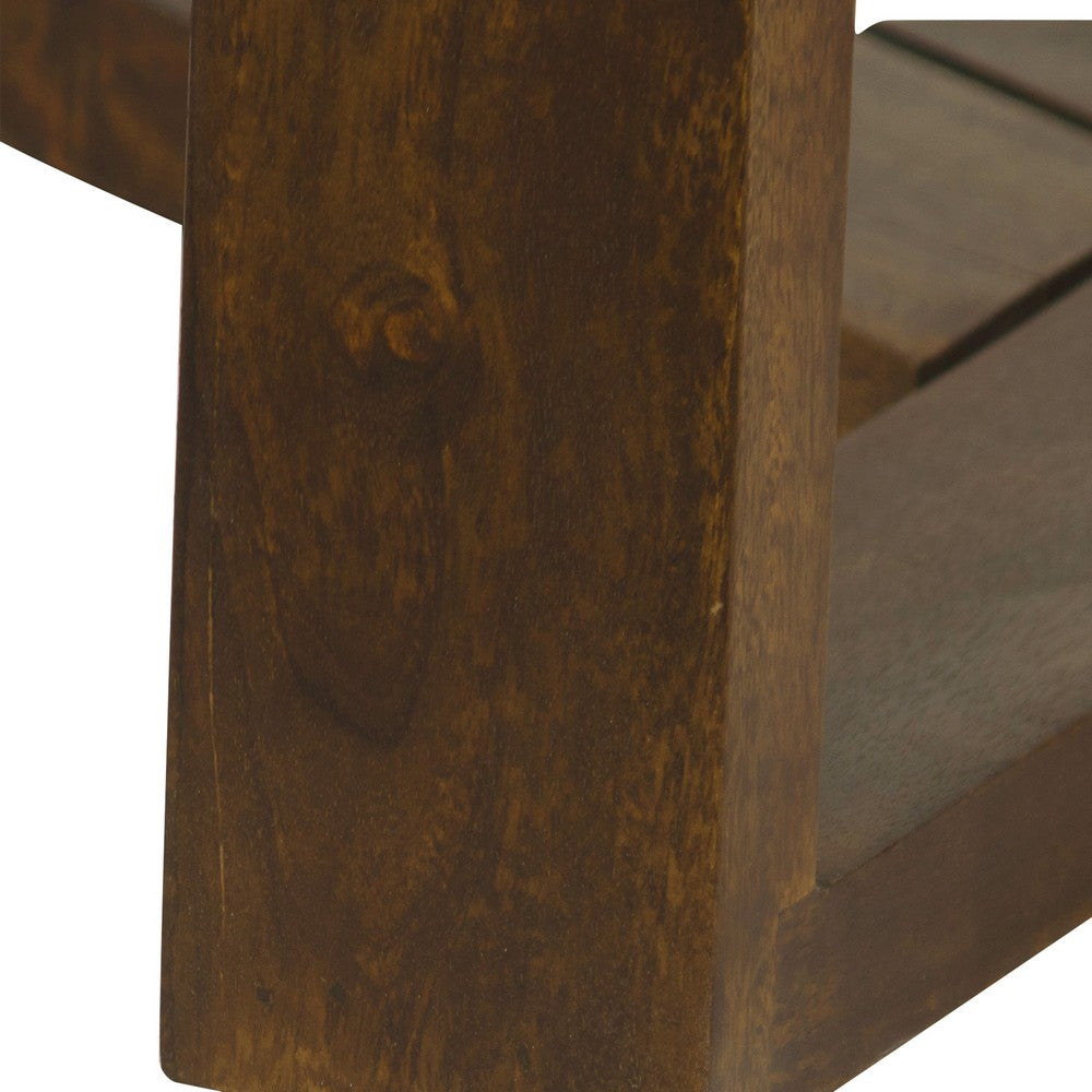 The Urban Port Fina 38 Inch Round Coffee Table, White Genuine Marble Top, Natural Brown Mango Wood 3 Leg Sled Base