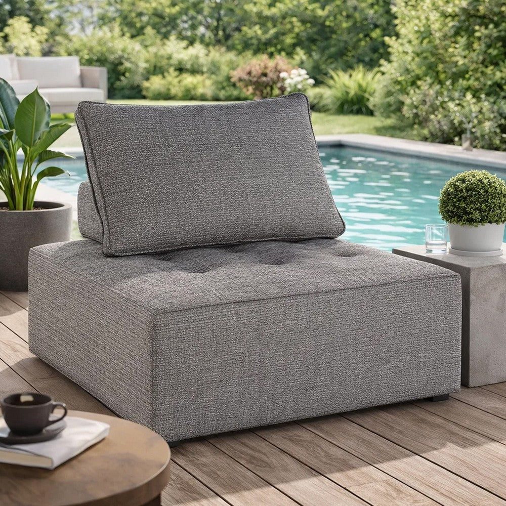 Benjara Lily 38 Inch Outdoor Lounge Chair, Armless Cushioned Seat, Brown Finish