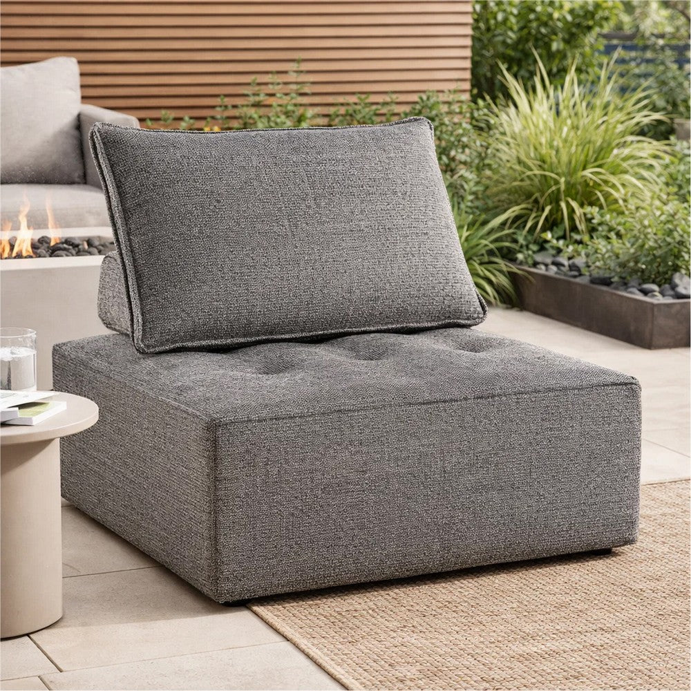 Benjara Lily 38 Inch Outdoor Lounge Chair, Armless Cushioned Seat, Brown Finish