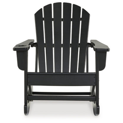 Benjara Sami 35 Inch Outdoor Rocking Chair, Slatted Design, Modern Black Finish