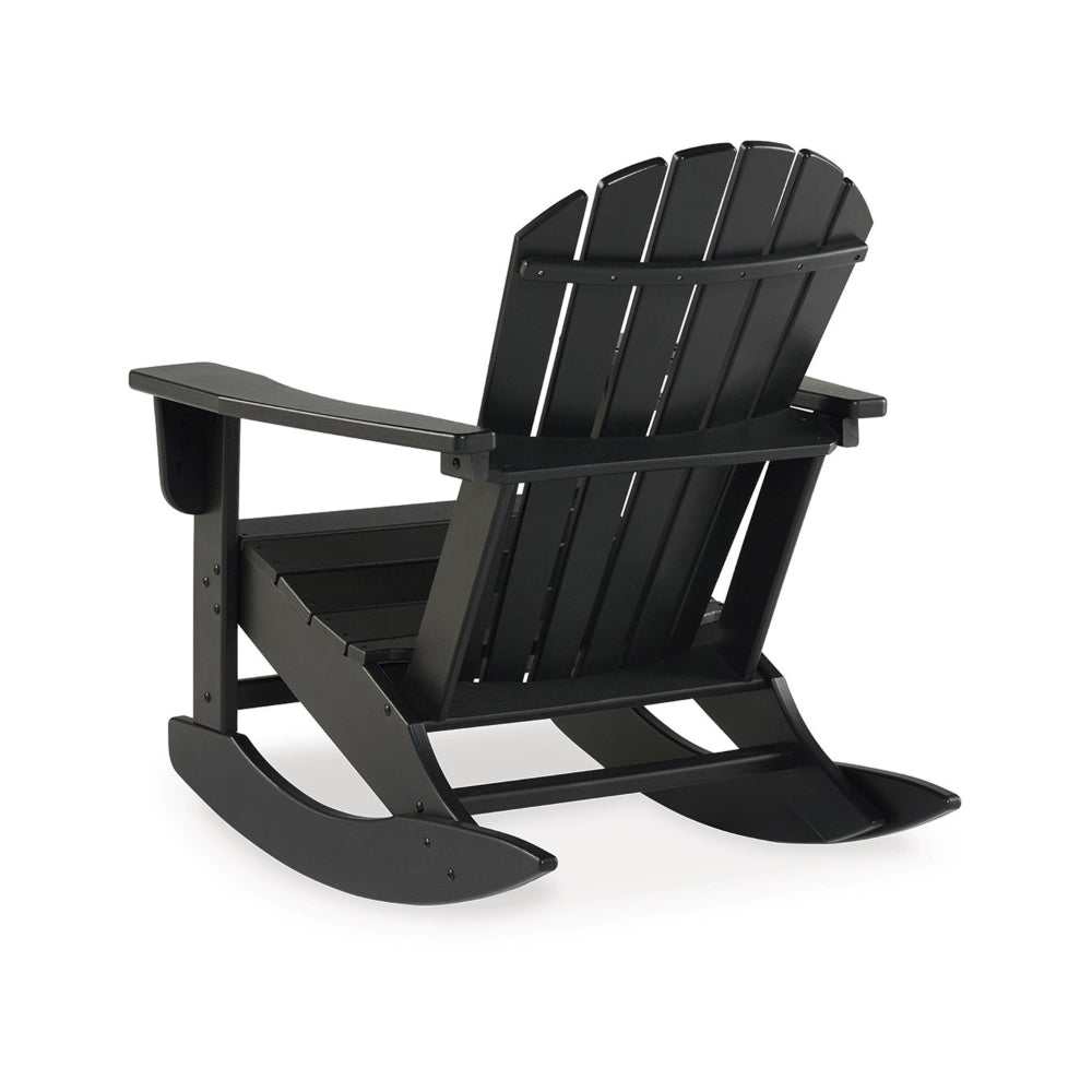 Benjara Sami 35 Inch Outdoor Rocking Chair, Slatted Design, Modern Black Finish