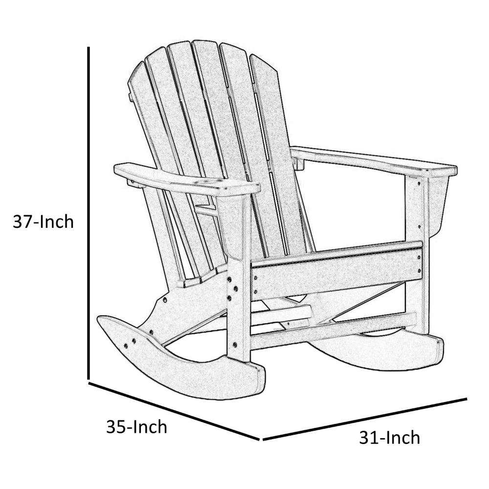 Benjara Sami 35 Inch Outdoor Rocking Chair, Slatted Design, Modern Black Finish