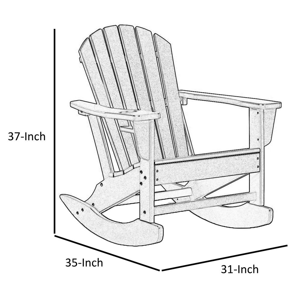 Benjara Sami 35 Inch Outdoor Rocking Chair, Slatted Design, Modern Black Finish
