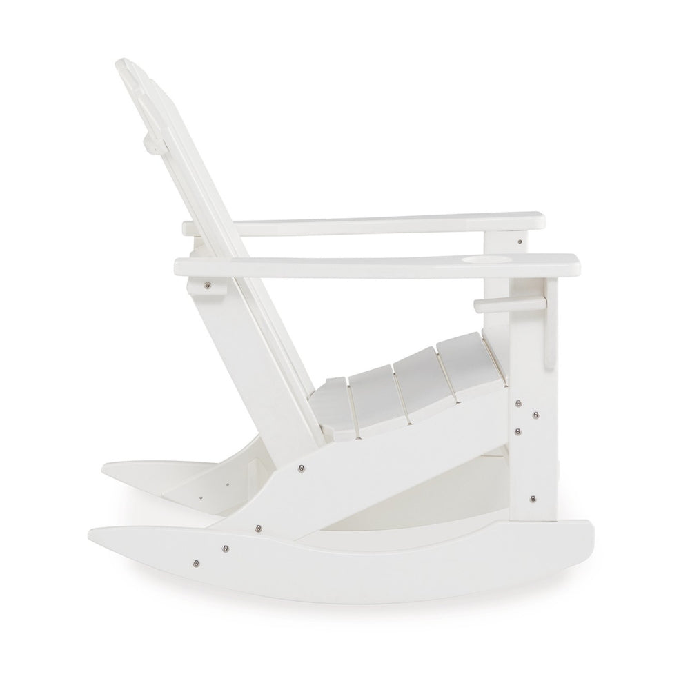 Benjara Sami 35 Inch Outdoor Rocking Chair, Slatted Design, Modern White Finish