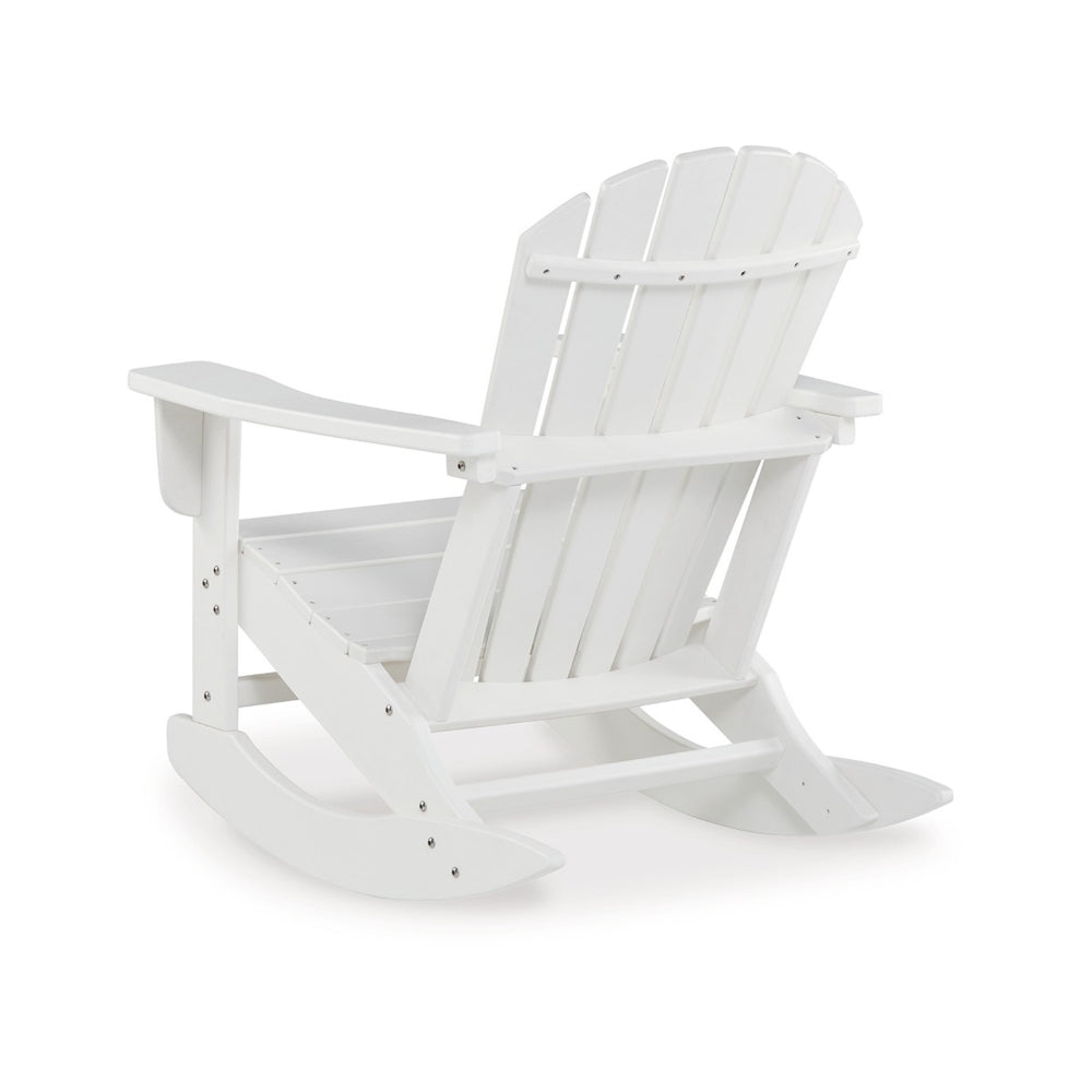 Benjara Sami 35 Inch Outdoor Rocking Chair, Slatted Design, Modern White Finish