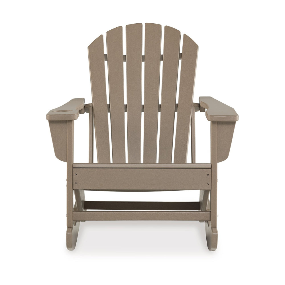 Benjara Sami 35 Inch Outdoor Rocking Chair, Slatted Design, Modern Brown Finish