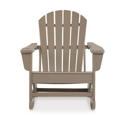 Benjara Sami 35 Inch Outdoor Rocking Chair, Slatted Design, Modern Brown Finish