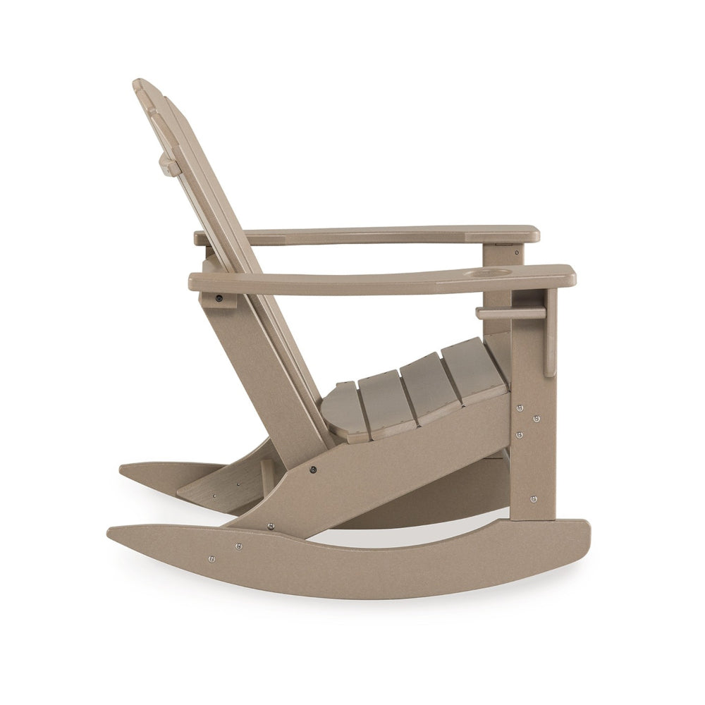 Benjara Sami 35 Inch Outdoor Rocking Chair, Slatted Design, Modern Brown Finish