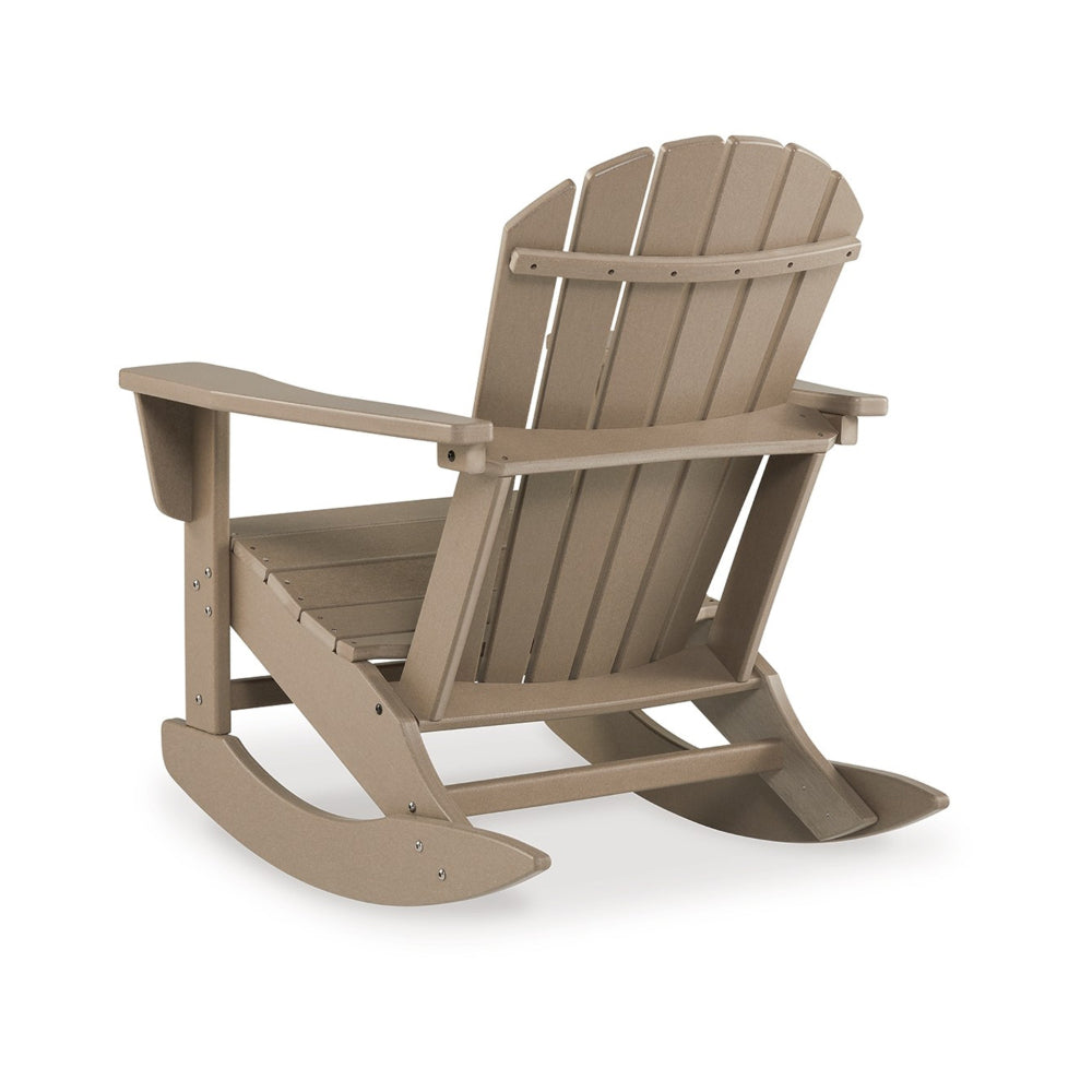 Benjara Sami 35 Inch Outdoor Rocking Chair, Slatted Design, Modern Brown Finish