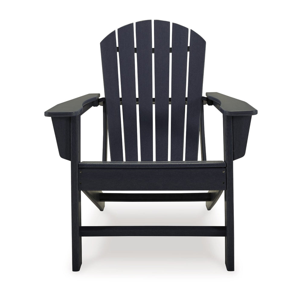 Benjara Sami 33 Inch Outdoor Chair, Slatted Design, Adirondack, Black Finish