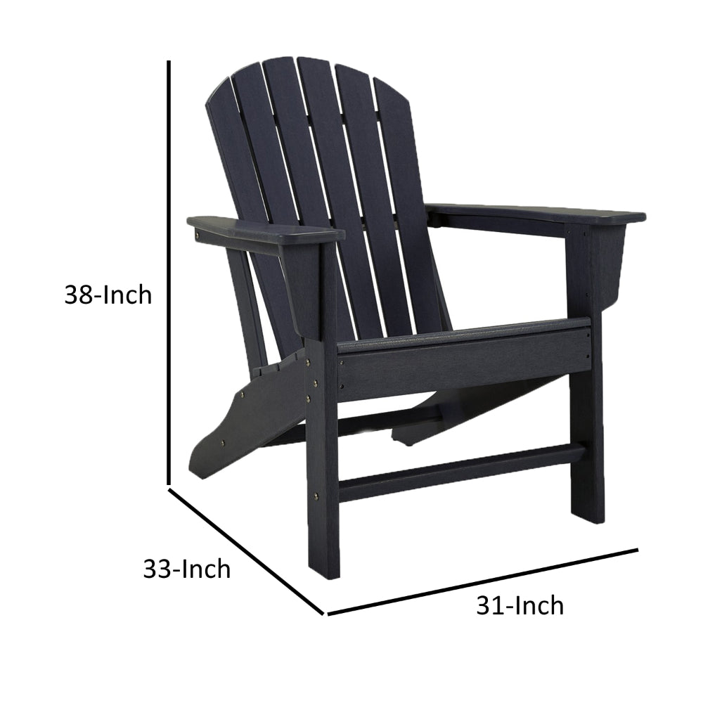 Benjara Sami 33 Inch Outdoor Chair, Slatted Design, Adirondack, Black Finish