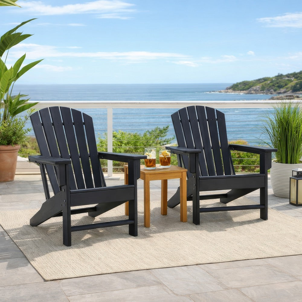 Benjara Sami 33 Inch Outdoor Chair, Slatted Design, Adirondack, Black Finish