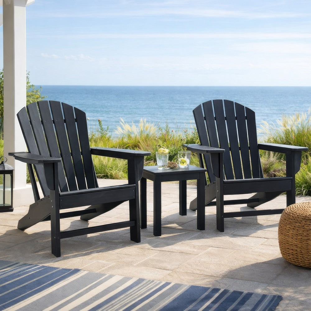 Benjara Sami 33 Inch Outdoor Chair, Slatted Design, Adirondack, Black Finish