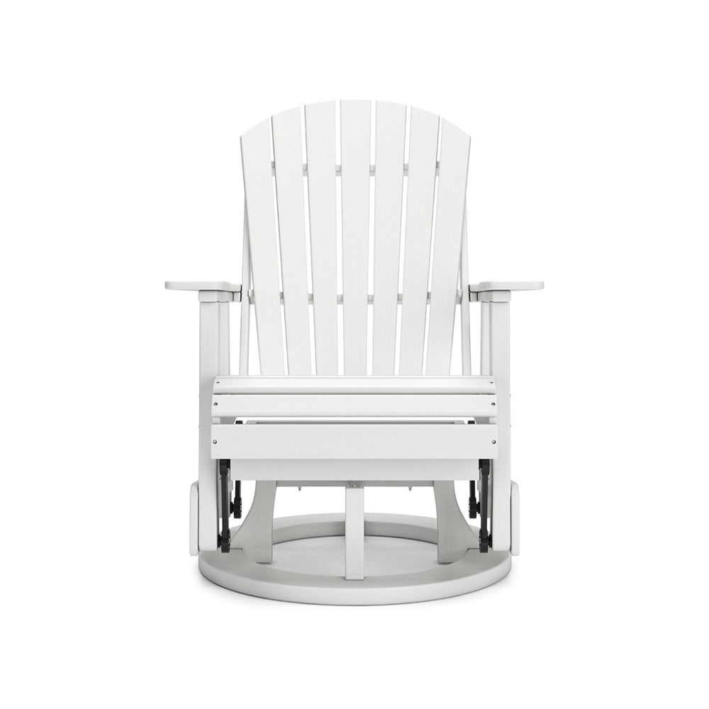 Benjara Sami 31 Inch Outdoor Swivel Glider Chair, Slatted, Adirondack, White Finish
