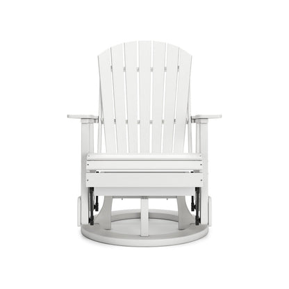 Benjara Sami 31 Inch Outdoor Swivel Glider Chair, Slatted, Adirondack, White Finish