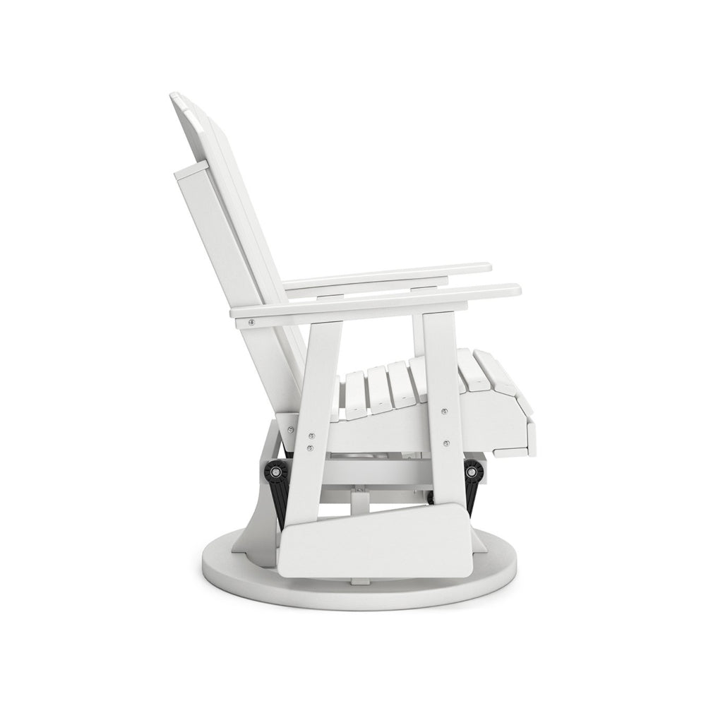Benjara Sami 31 Inch Outdoor Swivel Glider Chair, Slatted, Adirondack, White Finish