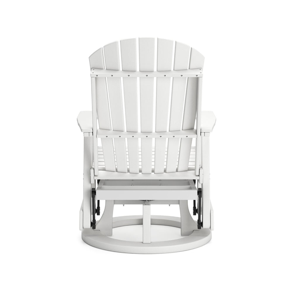 Benjara Sami 31 Inch Outdoor Swivel Glider Chair, Slatted, Adirondack, White Finish