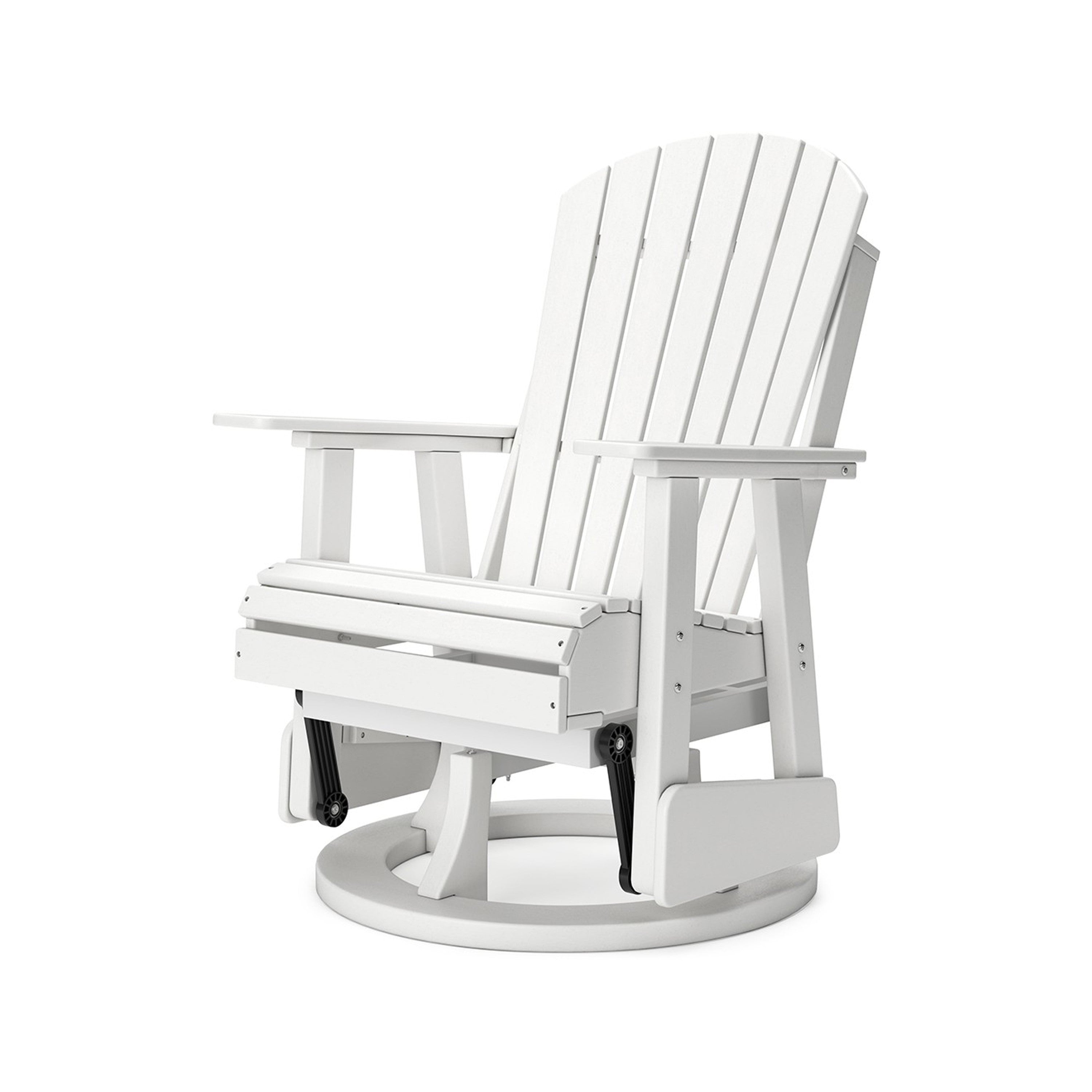 Benjara Sami 31 Inch Outdoor Swivel Glider Chair, Slatted, Adirondack, White Finish
