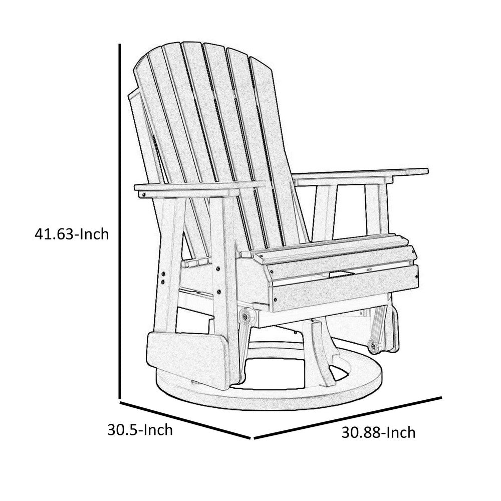 Benjara Sami 31 Inch Outdoor Swivel Glider Chair, Slatted, Adirondack, White Finish