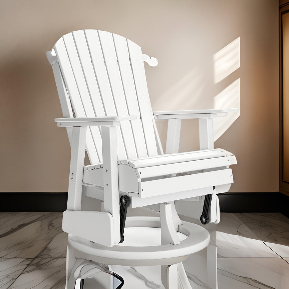 Benjara Sami 31 Inch Outdoor Swivel Glider Chair, Slatted, Adirondack, White Finish